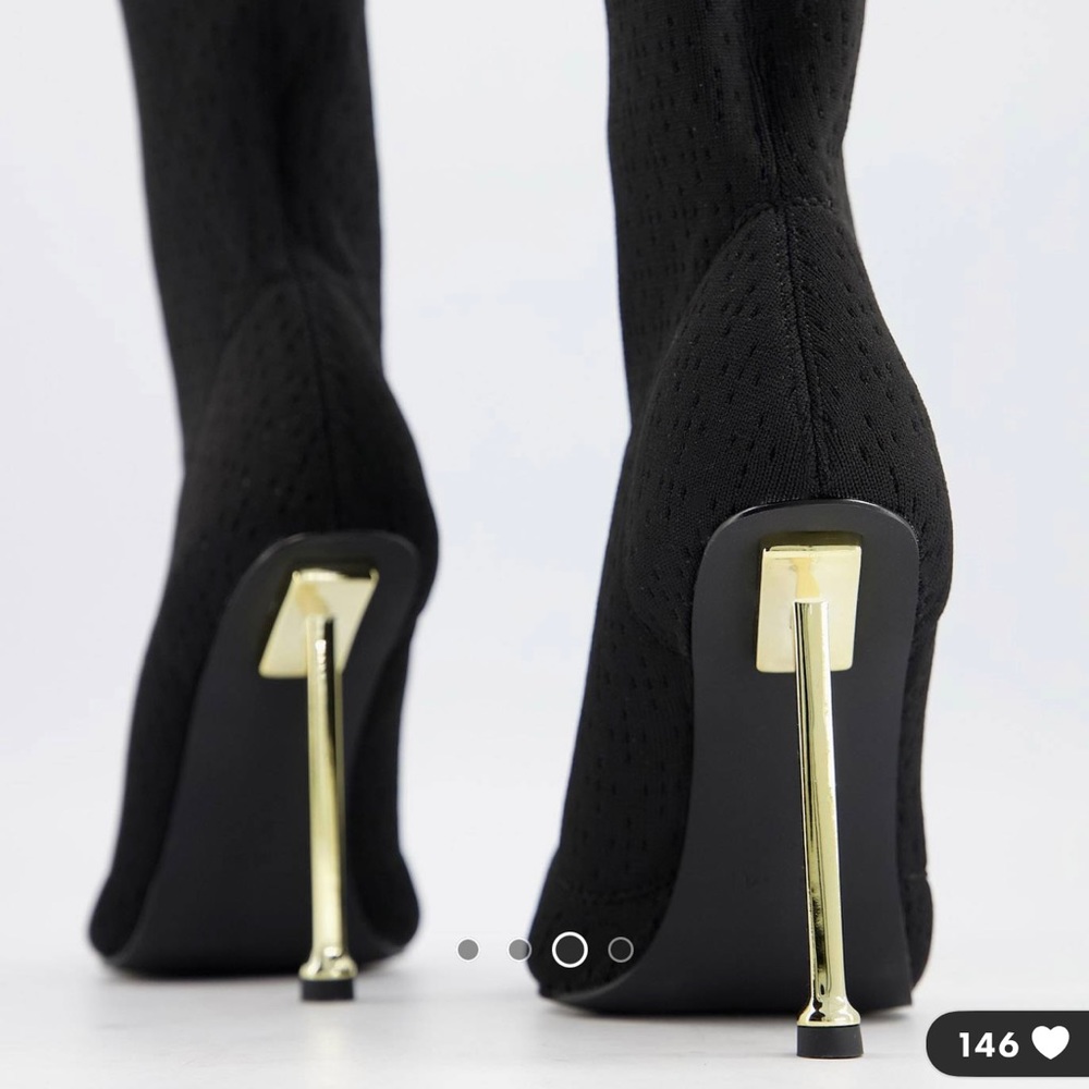 SIMMI LONDON (ASOS) WIDE FIT ANKLE SOCK HEELS SHAE SOCK GOLD HEELS